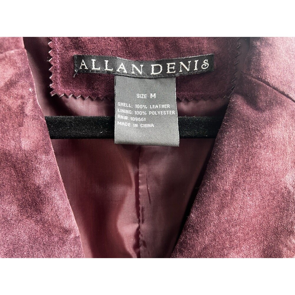 Vintage 90s Allan Denis Burgundy Suede 100% Leather Blazer Jacket Women’s M - Picture 6 of 16